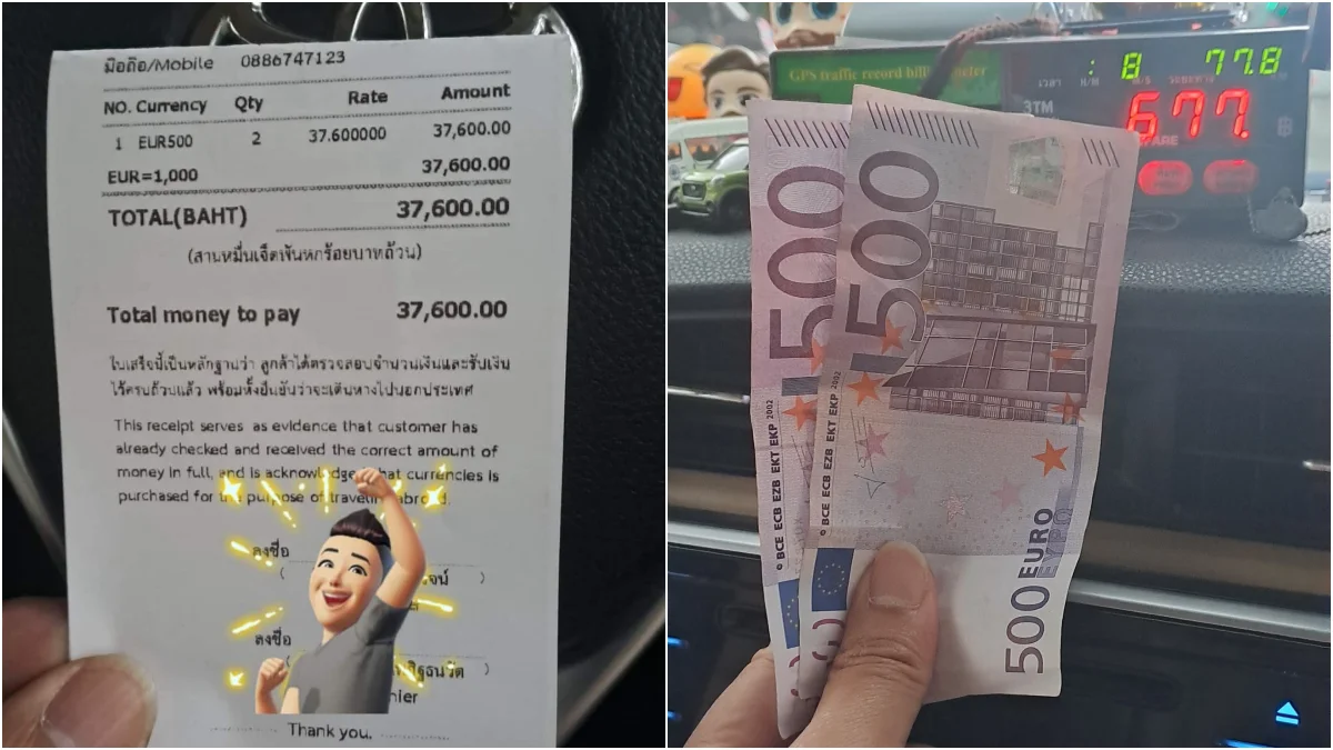 Thai taxi received Euro tips