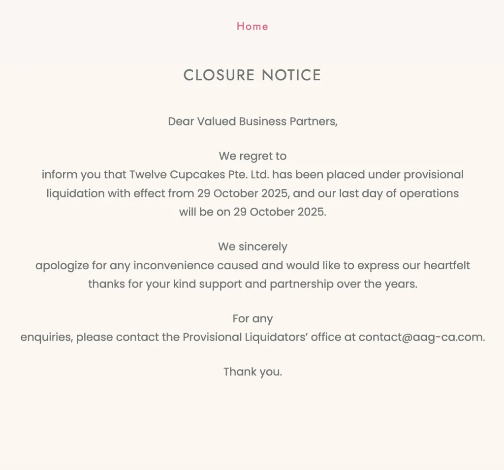 Twelve Cupcakes正式清盘关门，新加坡甜品走入历史！ - FoodieSG